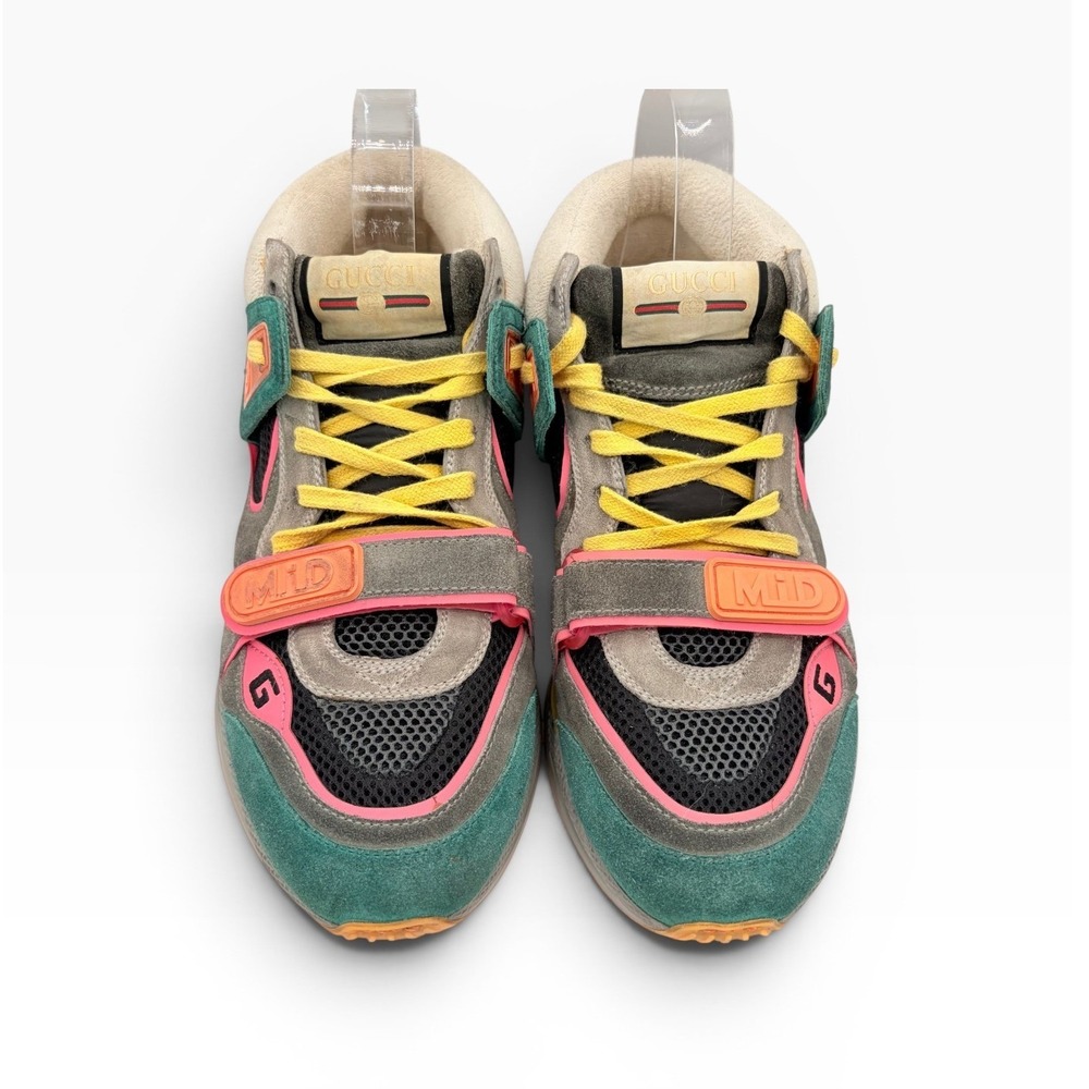 Gucci Ultrapace Mid Top Sneakers 40 Retro Neon Multi Color Suede Luxury Shoe - Picture 2 of 10